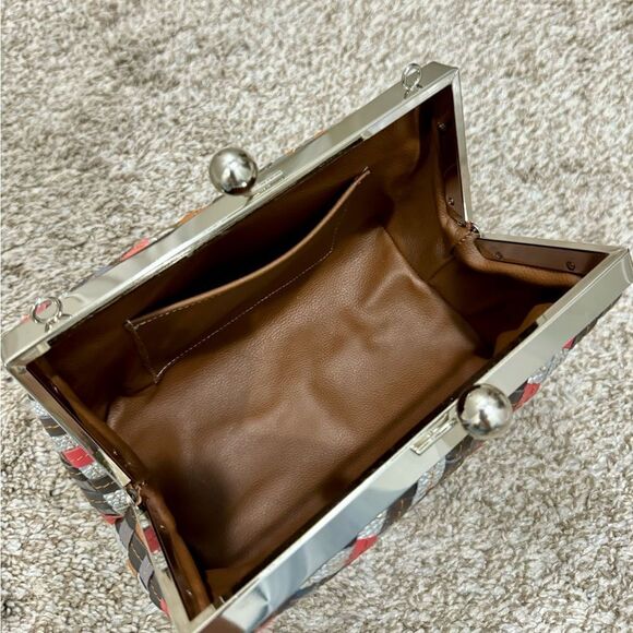 Colorful Genuine Woven Leather Kisslock Crossbody Box Bag,  Includes 2 Straps - Picture 16 of 16